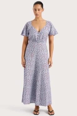 Aurelia Midi Dress Amaryllis Floral Blue