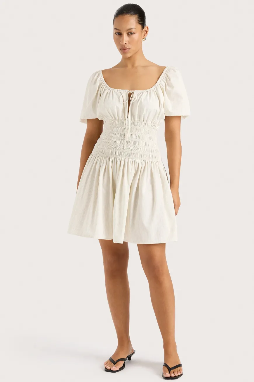 Aya Mini Dress Cream Pinstripe