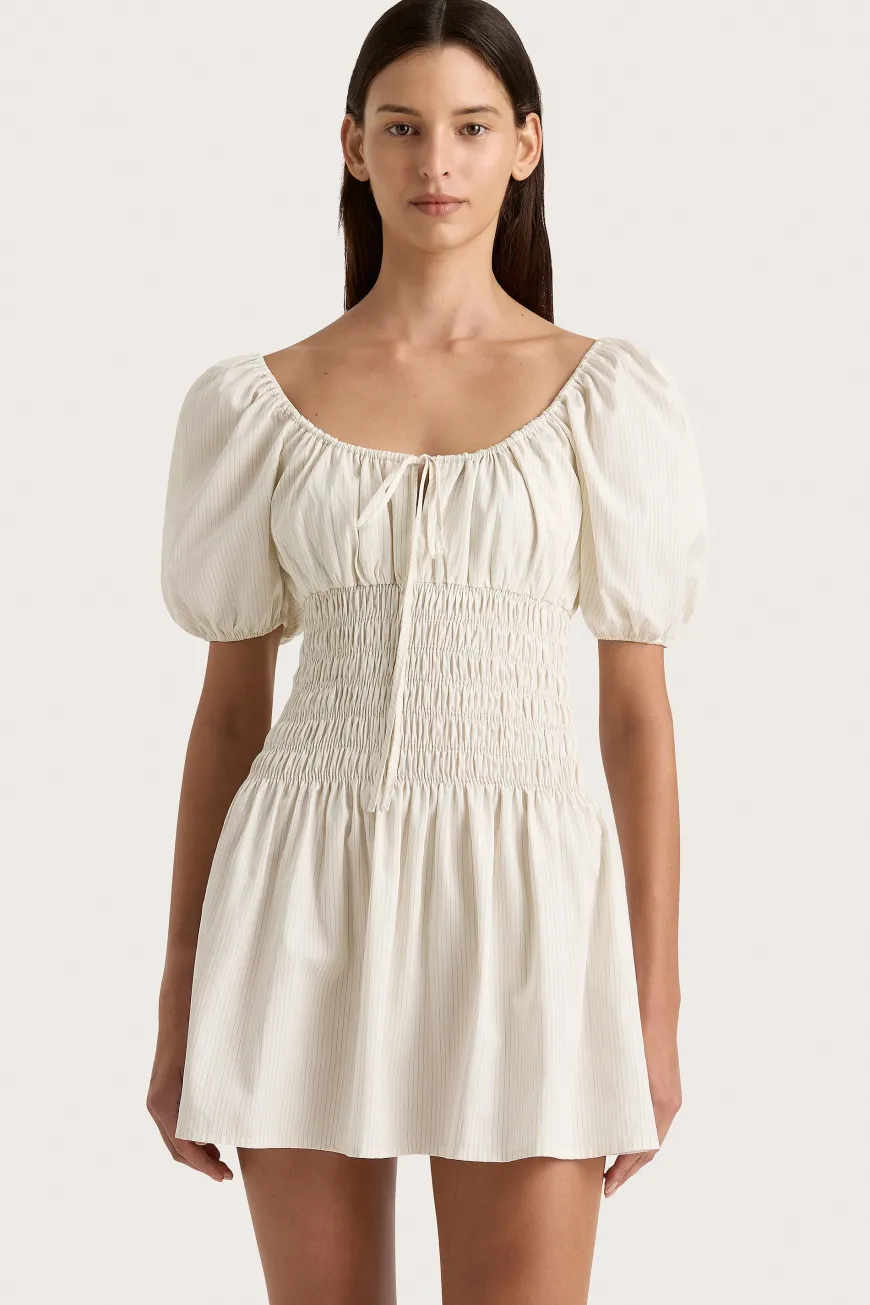 Aya Mini Dress Cream Pinstripe