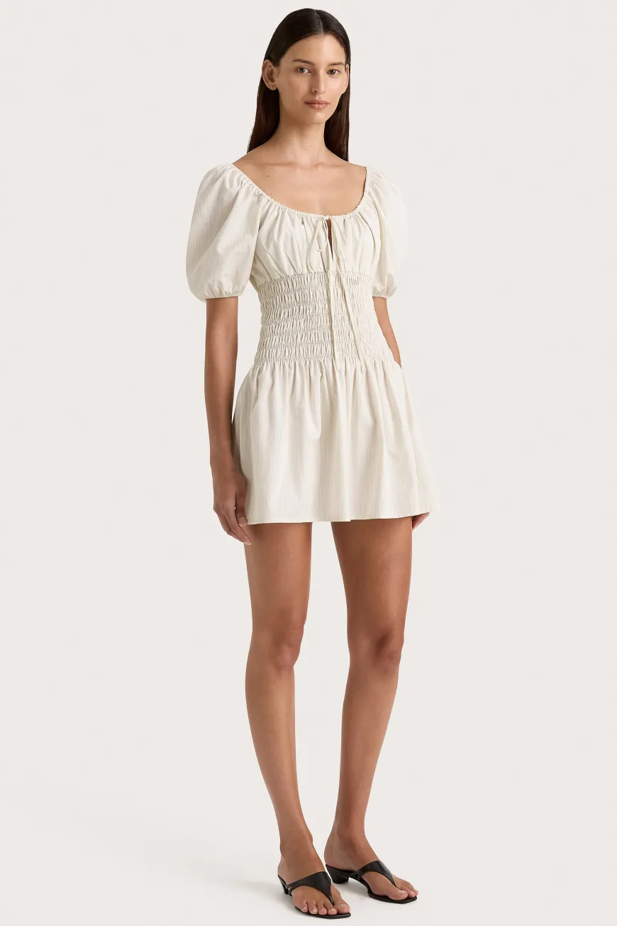 Aya Mini Dress Cream Pinstripe