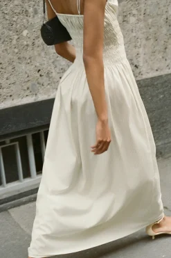 Aya String Maxi Dress Cream Pinstripe
