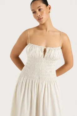 Aya String Maxi Dress Cream Pinstripe