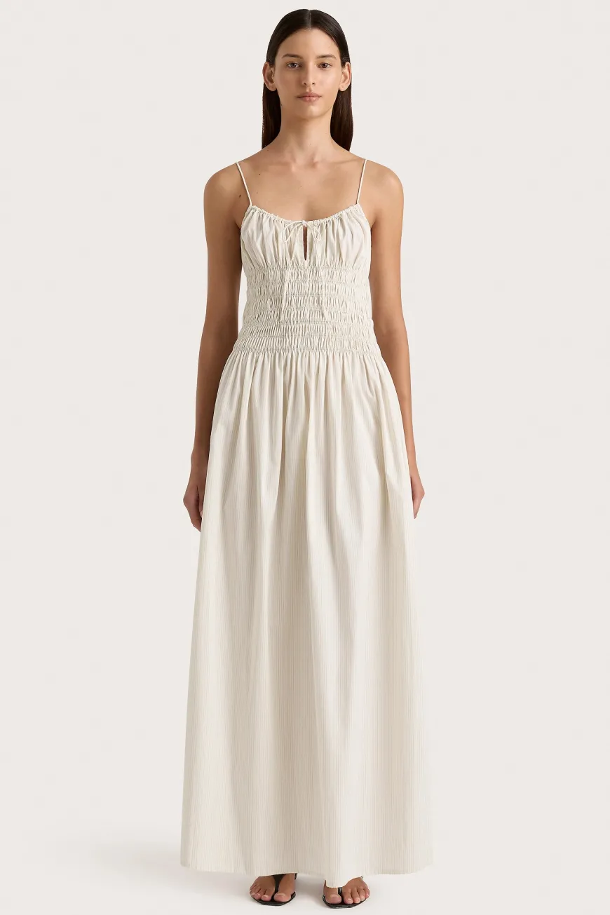 Aya String Maxi Dress Cream Pinstripe