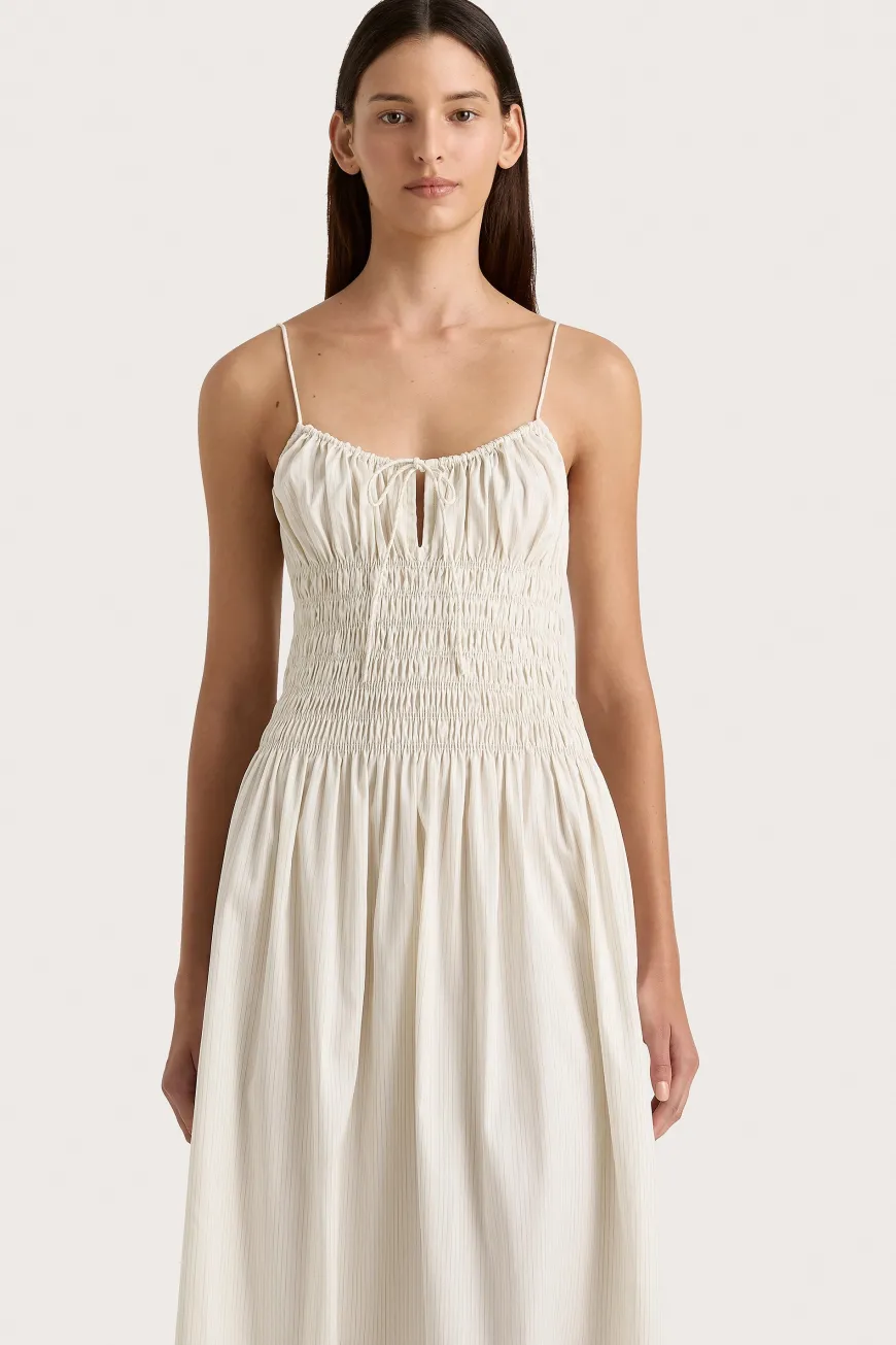 Aya String Maxi Dress Cream Pinstripe