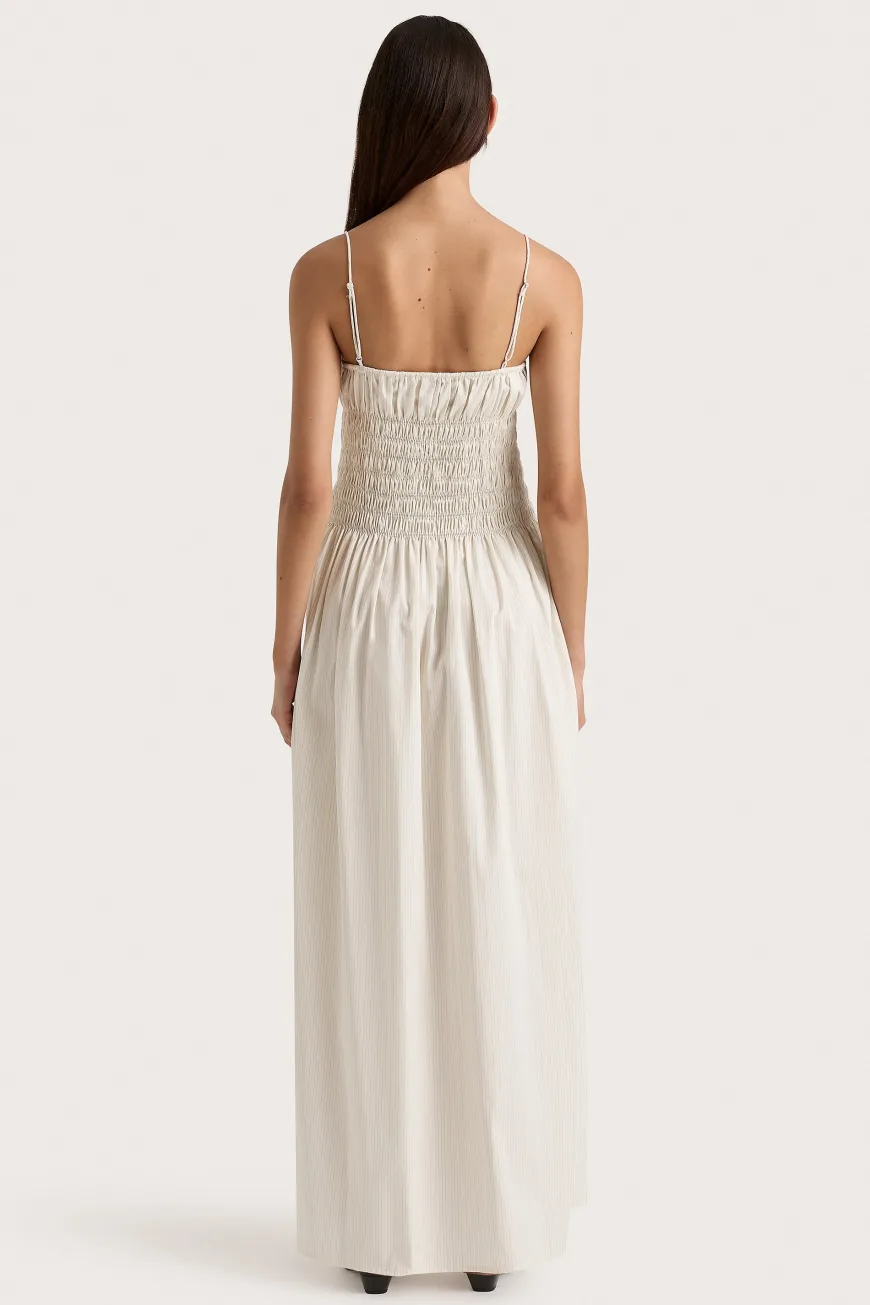 Aya String Maxi Dress Cream Pinstripe