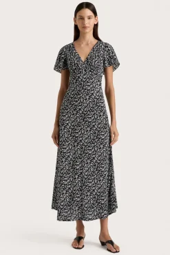 Boda Midi Dress Amaryllis Floral Black
