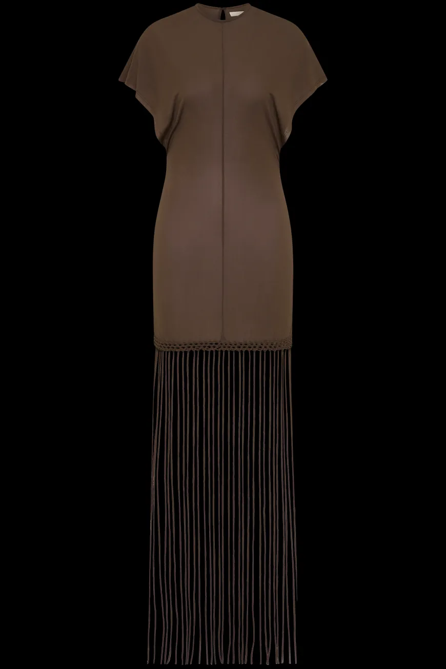 Brita Fringe Dress Chocolate Brown