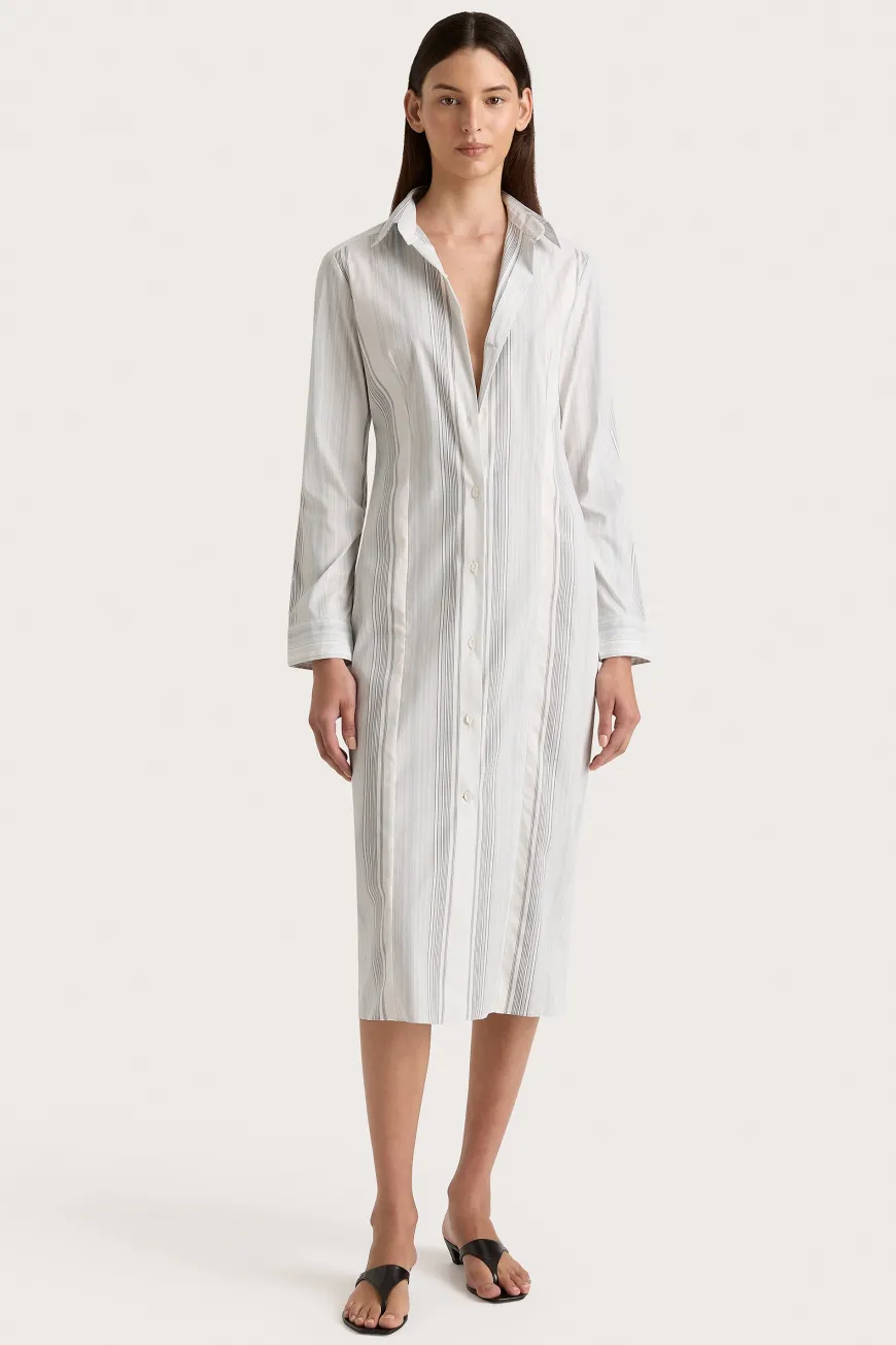En Vau Shirt Dress Striped Soft Blue