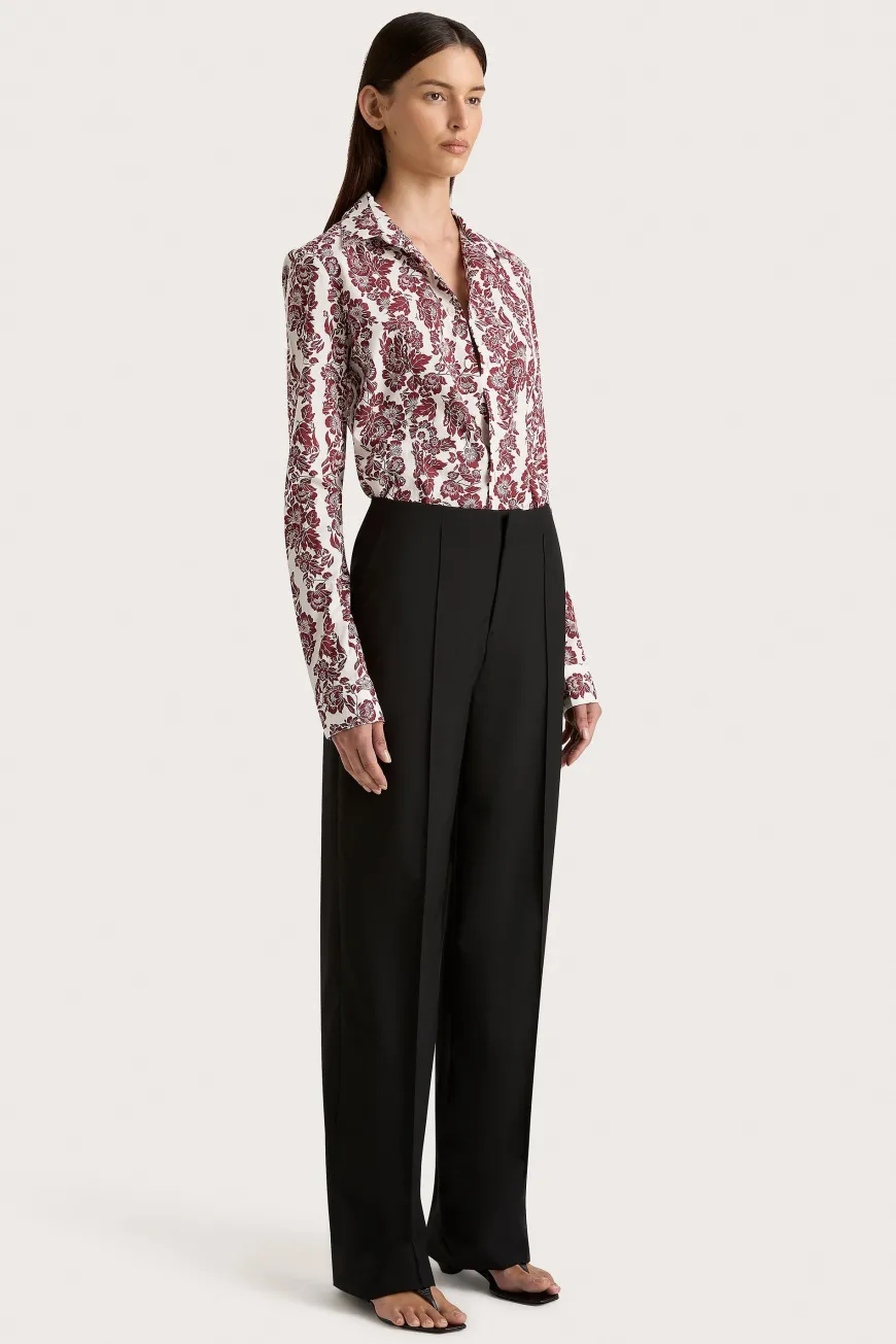 Estelle Fitted Shirt Striped Floral Wine