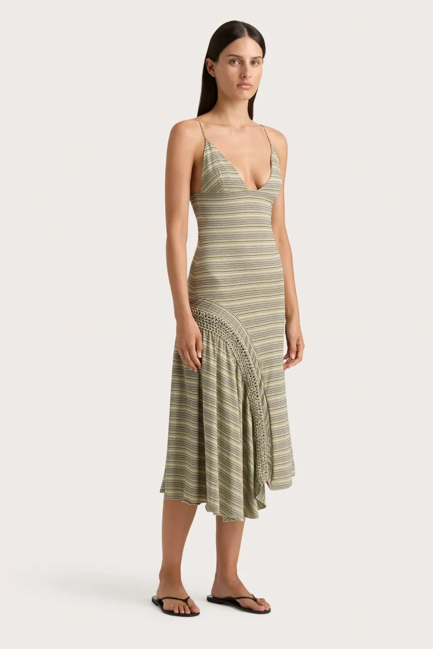 Hyeres Midi Dress Lemon Navy Stripe
