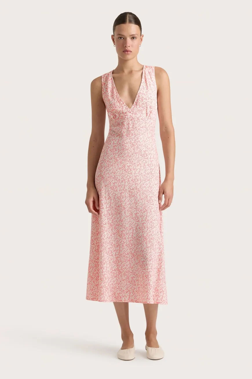 Jardin Midi Dress Calla Vermillion