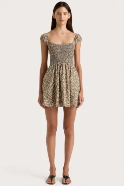 Lene Mini Dress Micro Leaves Walnut