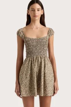 Lene Mini Dress Micro Leaves Walnut