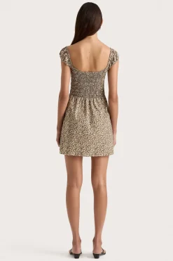 Lene Mini Dress Micro Leaves Walnut