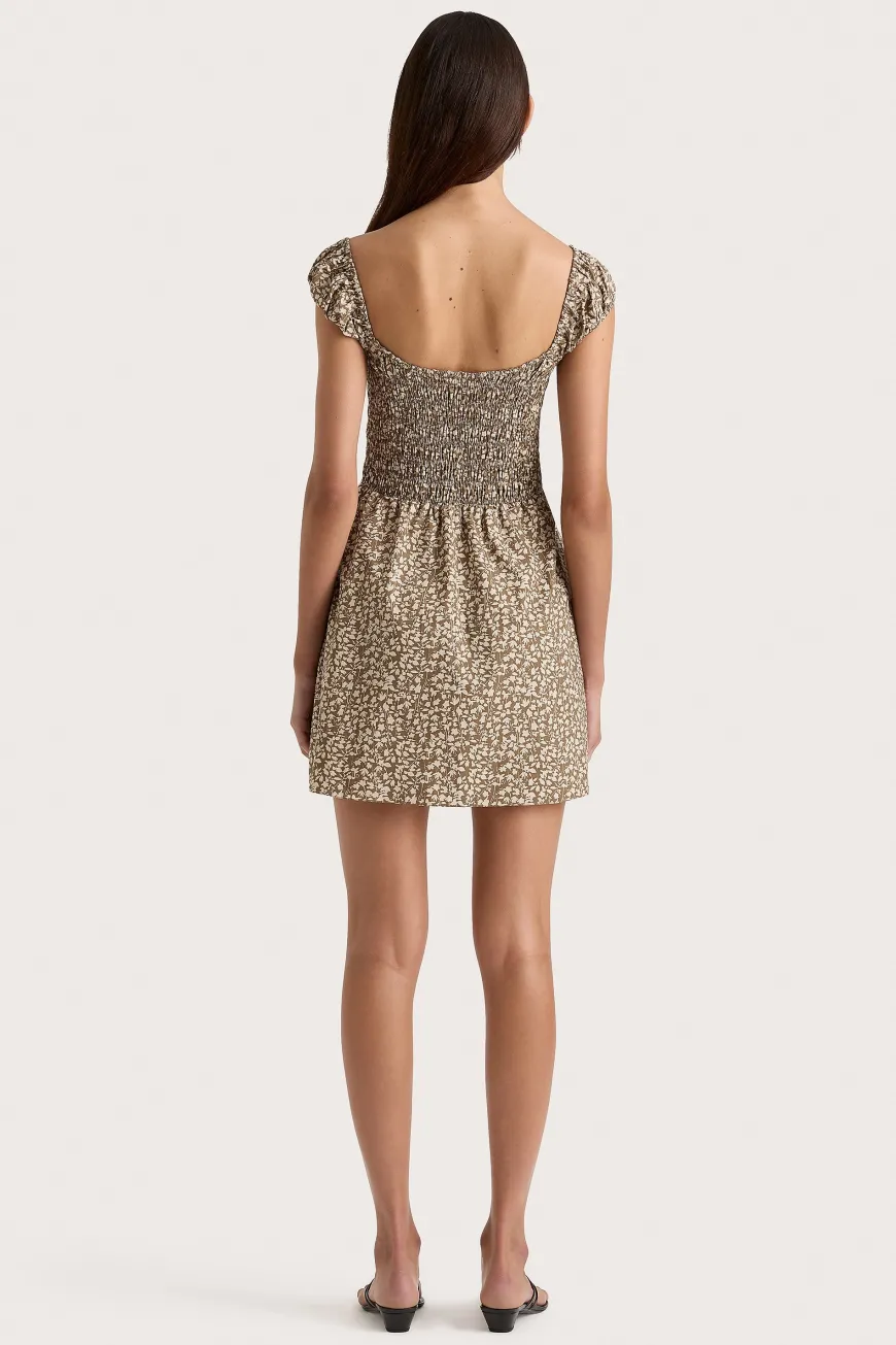 Lene Mini Dress Micro Leaves Walnut