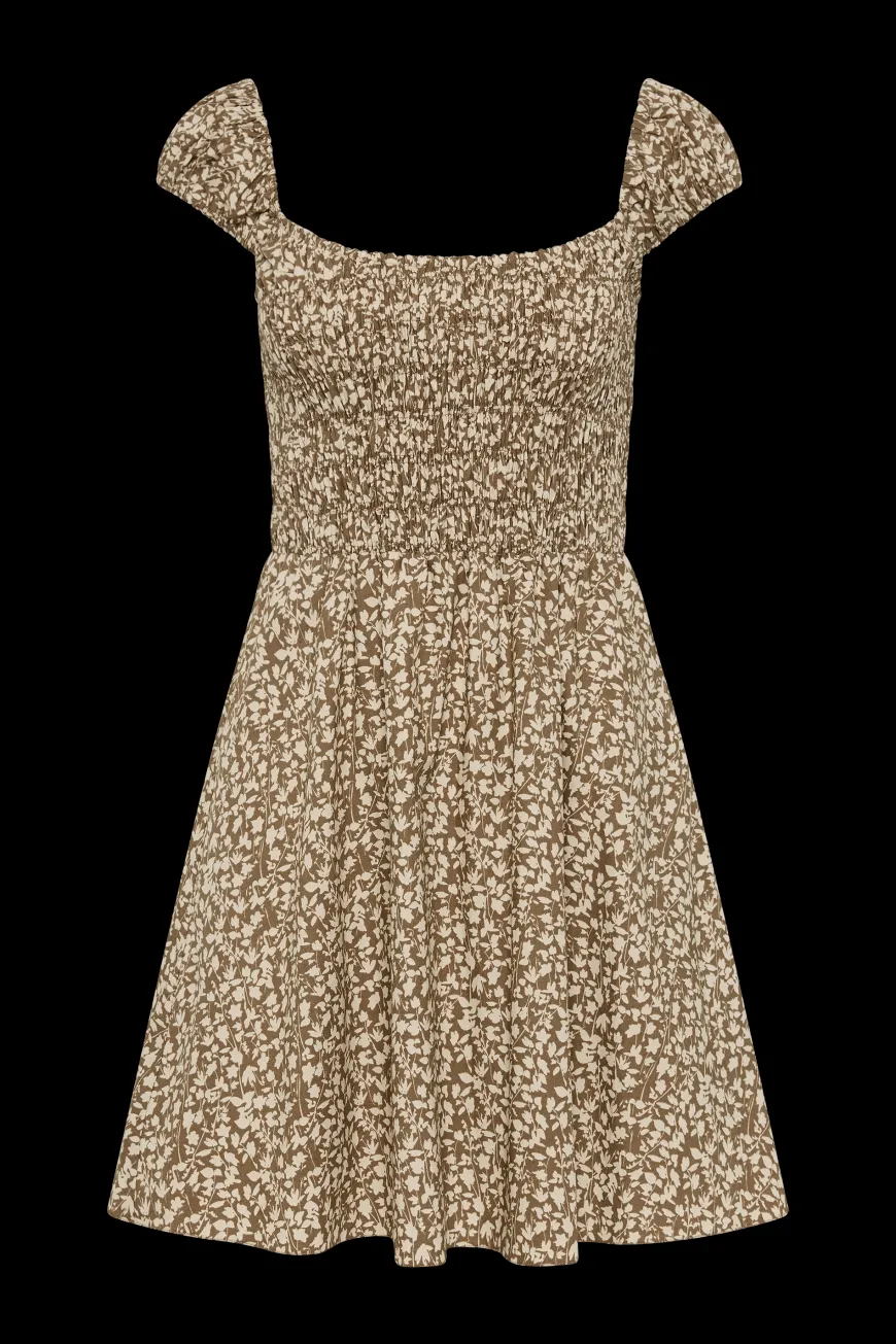 Lene Mini Dress Micro Leaves Walnut