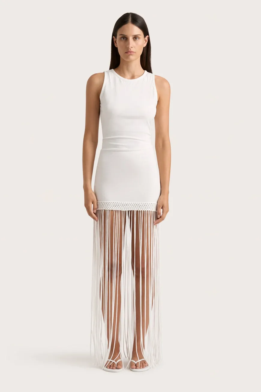 Maceio Fringed Dress White