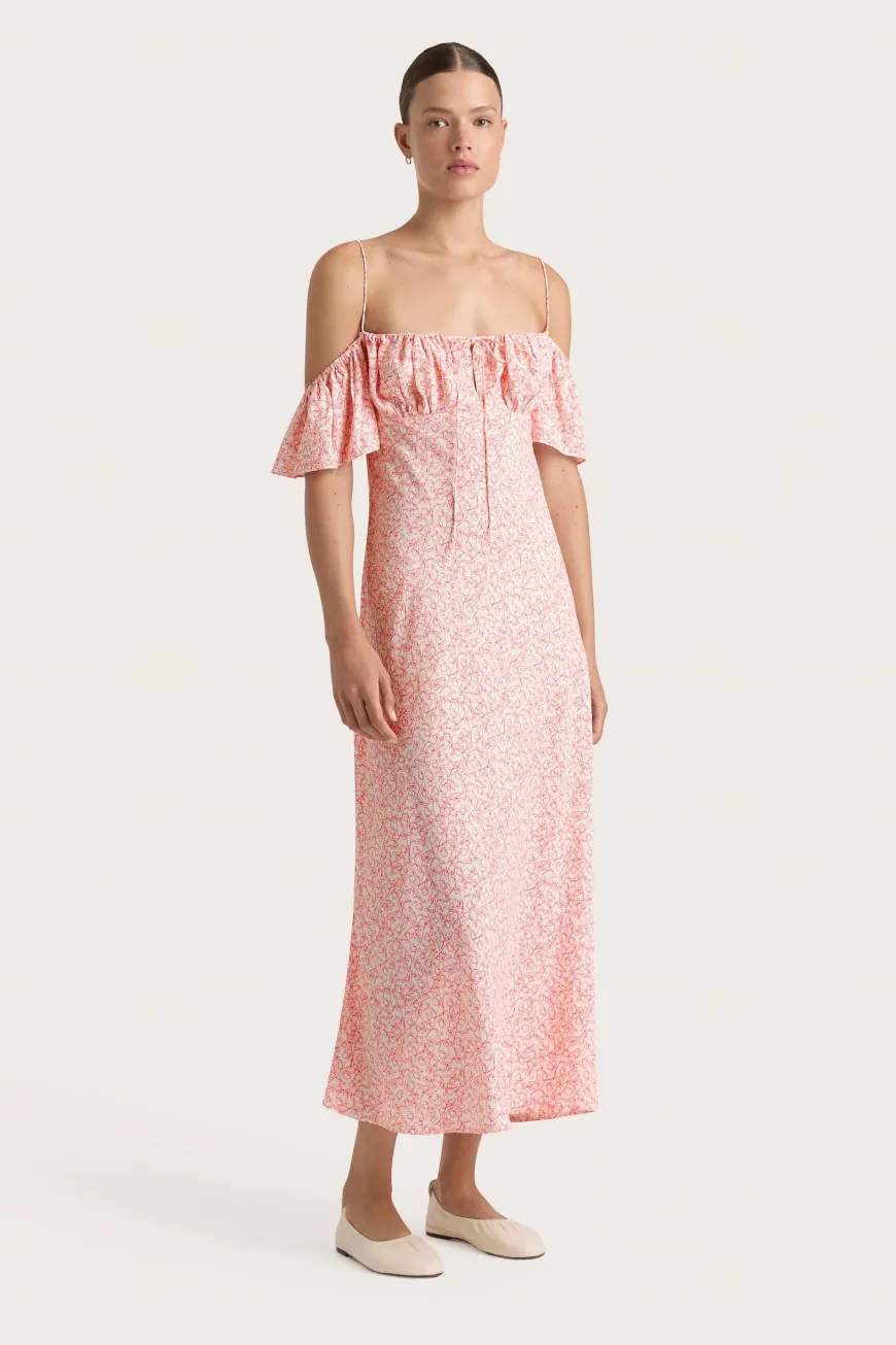Menton Midi Dress Calla Vermillion