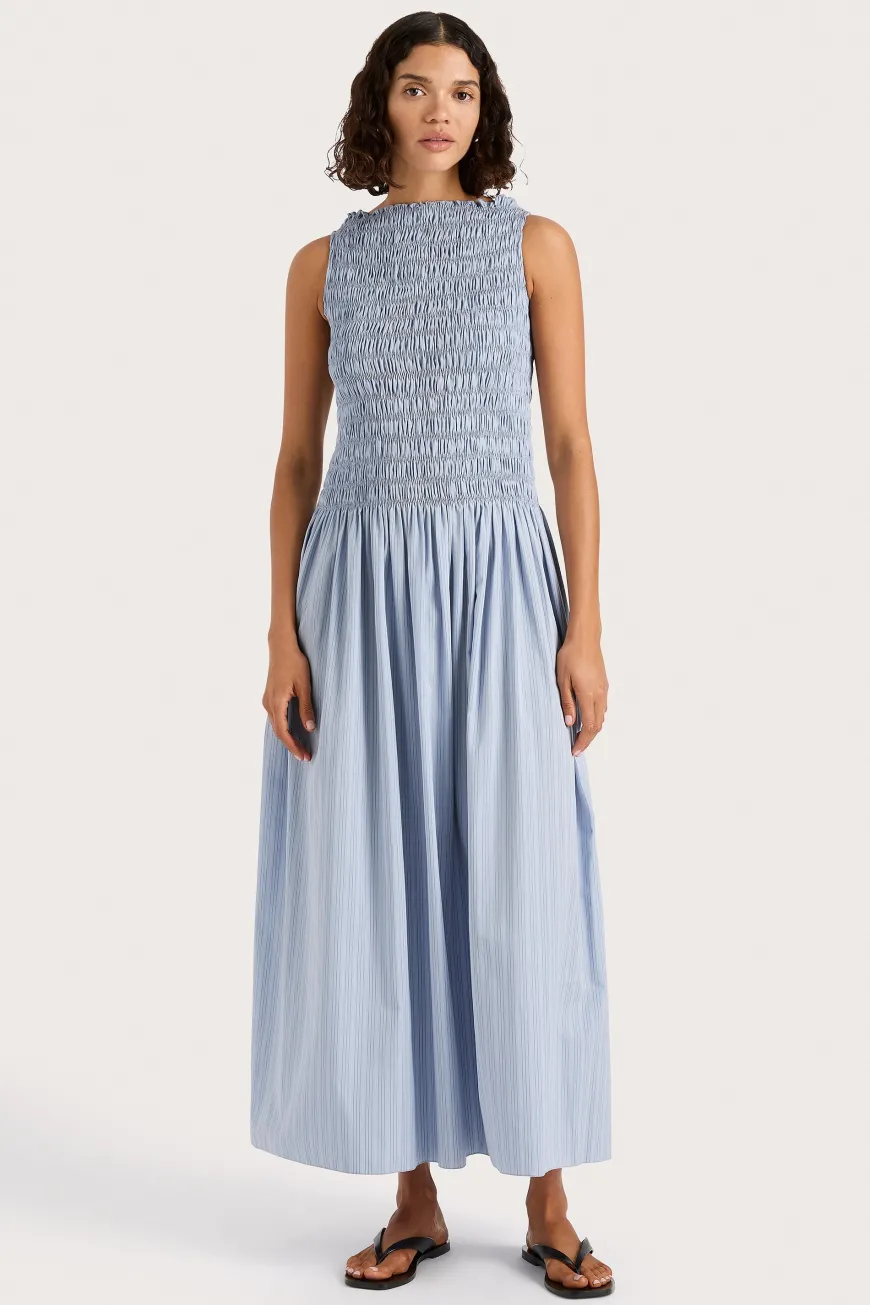 Noa Maxi Dress Blue Pinstripe