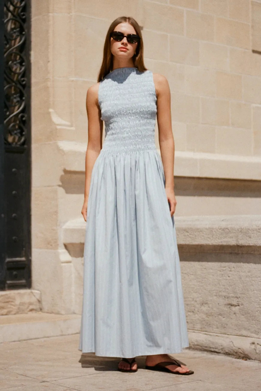 Noa Maxi Dress Blue Pinstripe