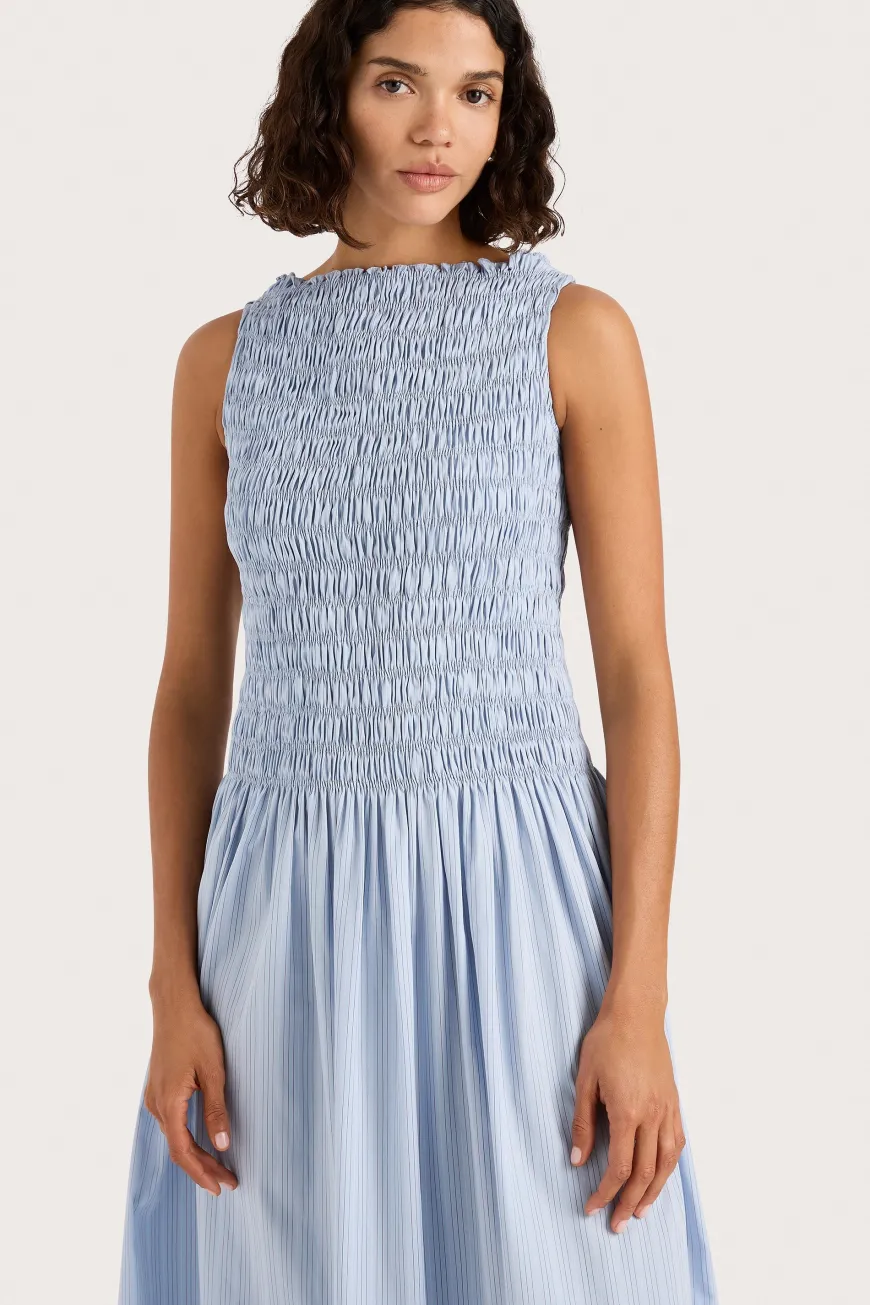 Noa Maxi Dress Blue Pinstripe