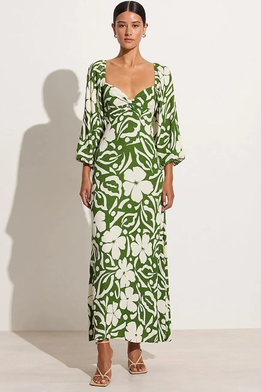 Ondina Midi Dress Pavito Floral Olive - Final Sale