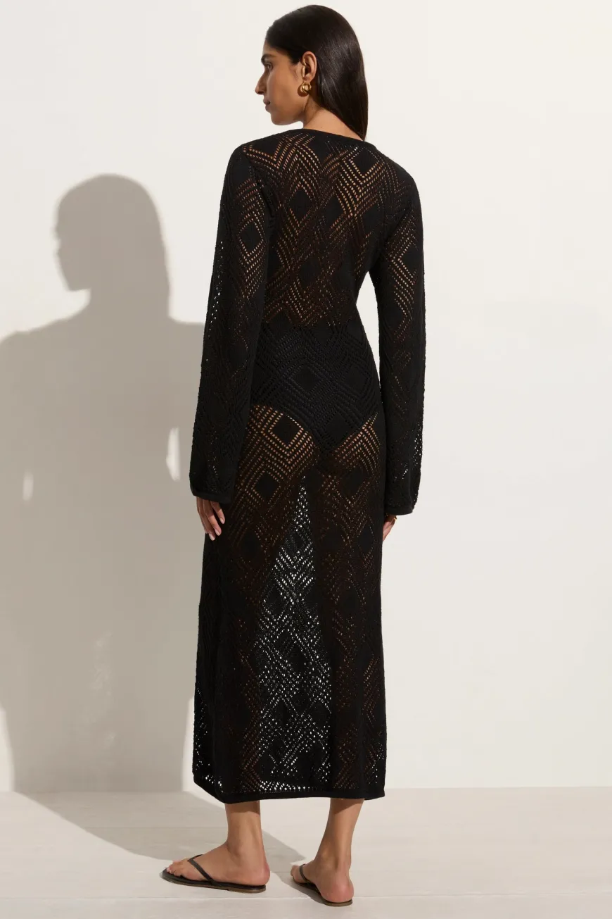 Serena Pointelle Knit Dress Black