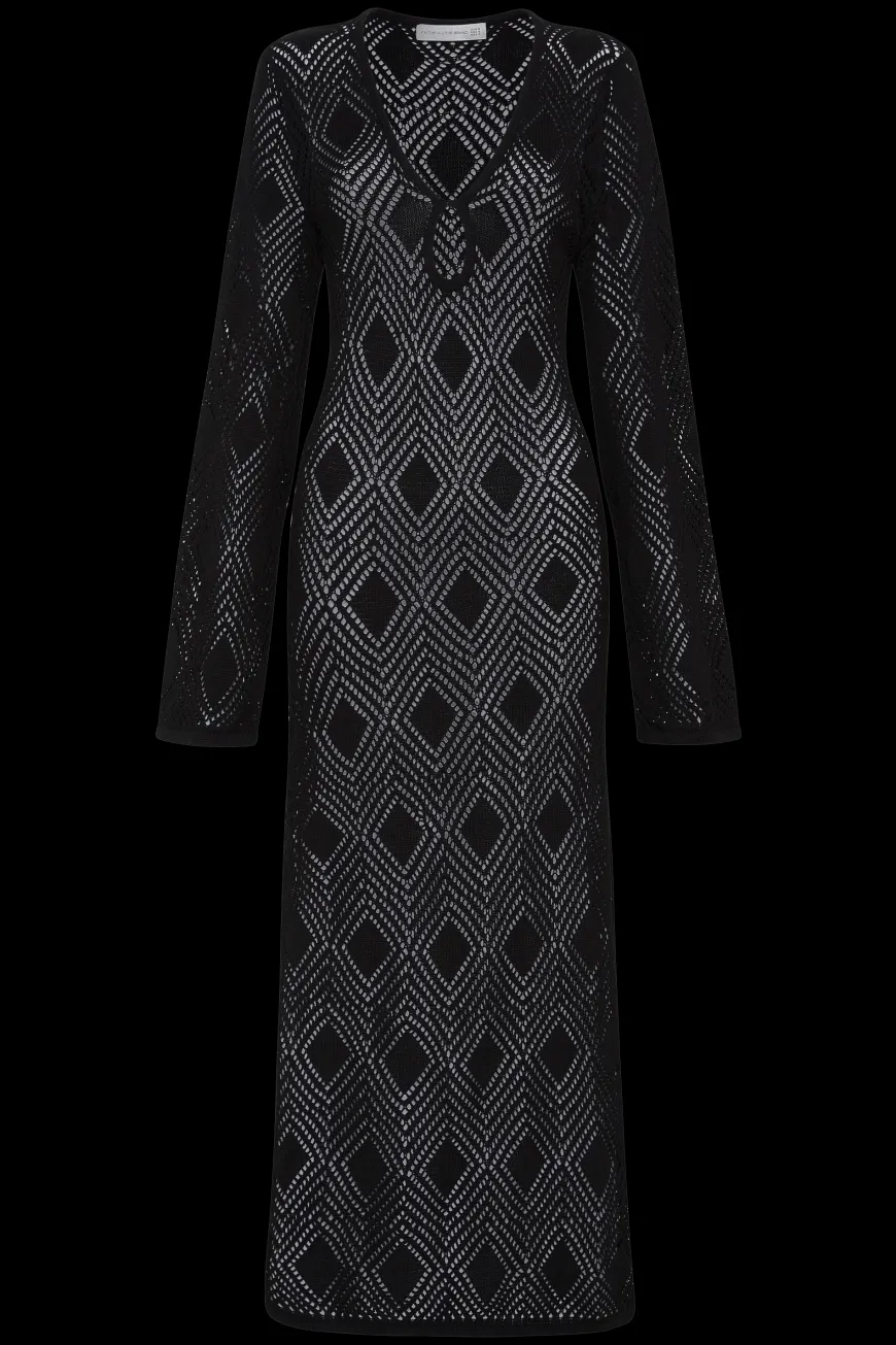 Serena Pointelle Knit Dress Black